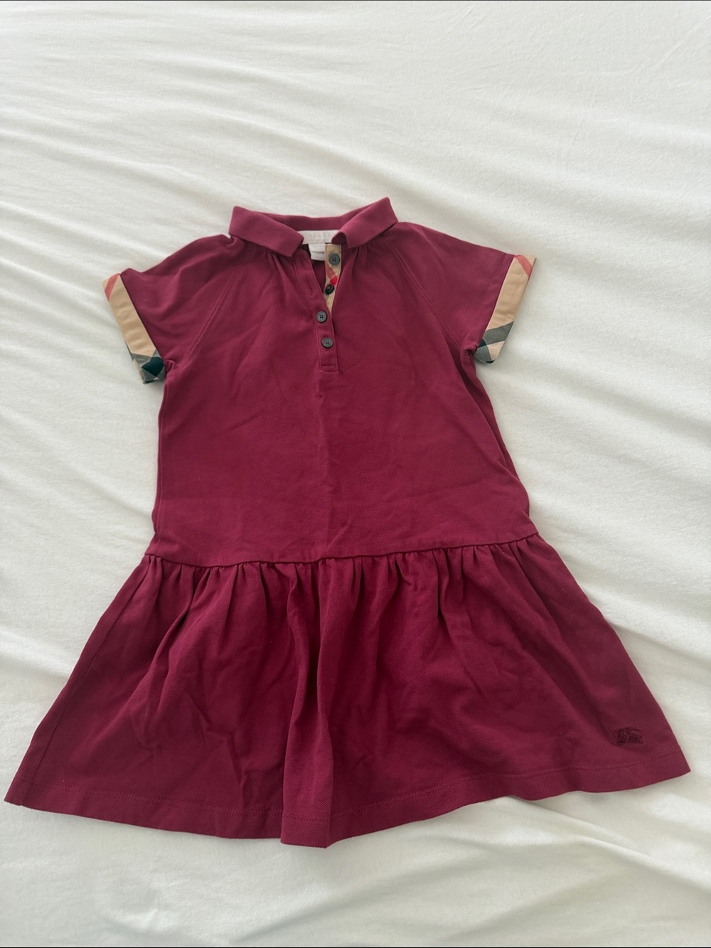 Burberry Girls' Burgundy Polo Dress with Contrasting Sleeve Trim
